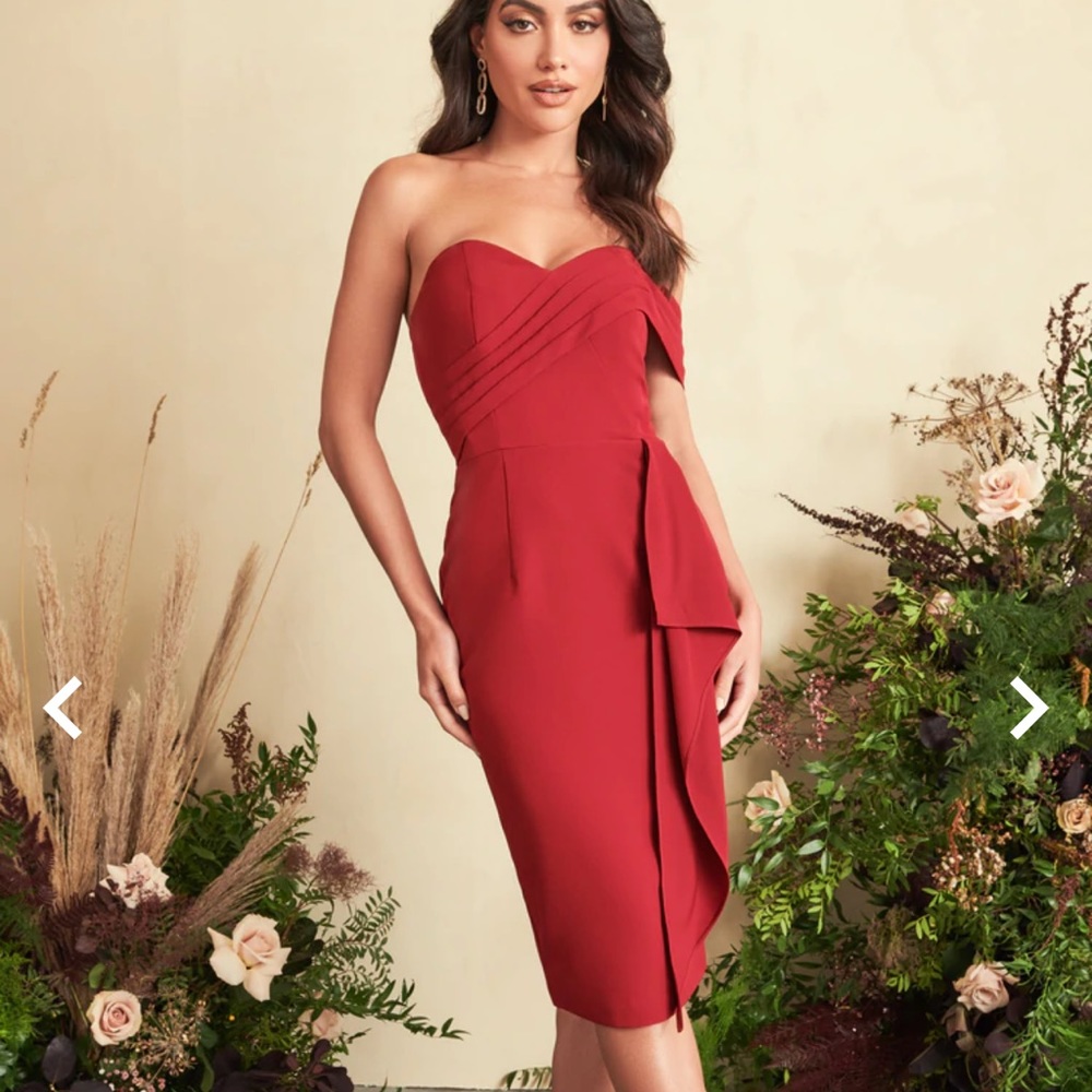 Gorgeous Lavish Alice pleated bandeau midi dress in burgundy